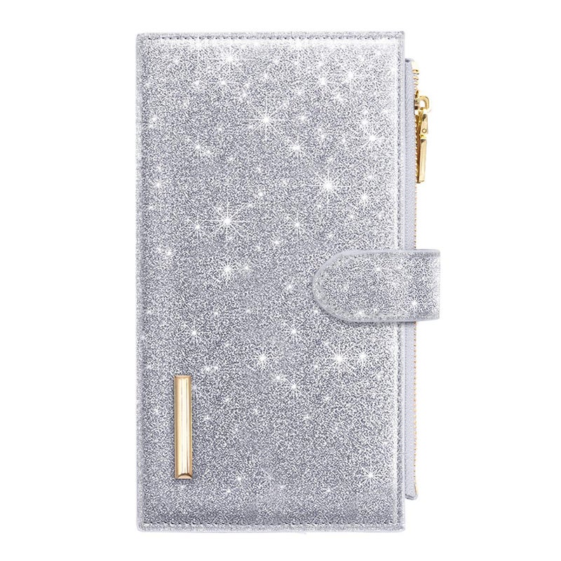 Coco Rossi Womens RFID Blocking Glitter Wallet Multi Card Organizer Bifold Wallet for Women with Zipper Pocket,Silver - Image 4